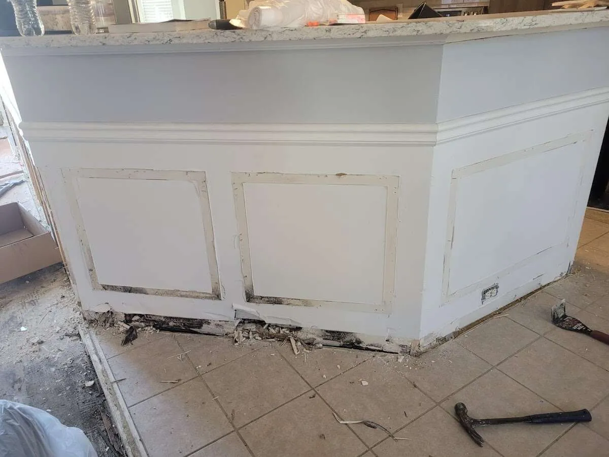 Water damage and mold on kitchen during Storm Damage Restoration in Fond du Lac